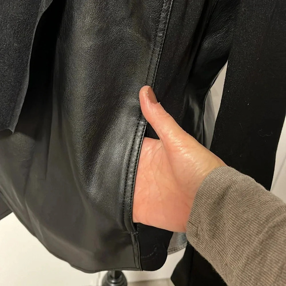Drape Front Faux Leather Open Jacket Pockets, Size M - Picture 3 of 13